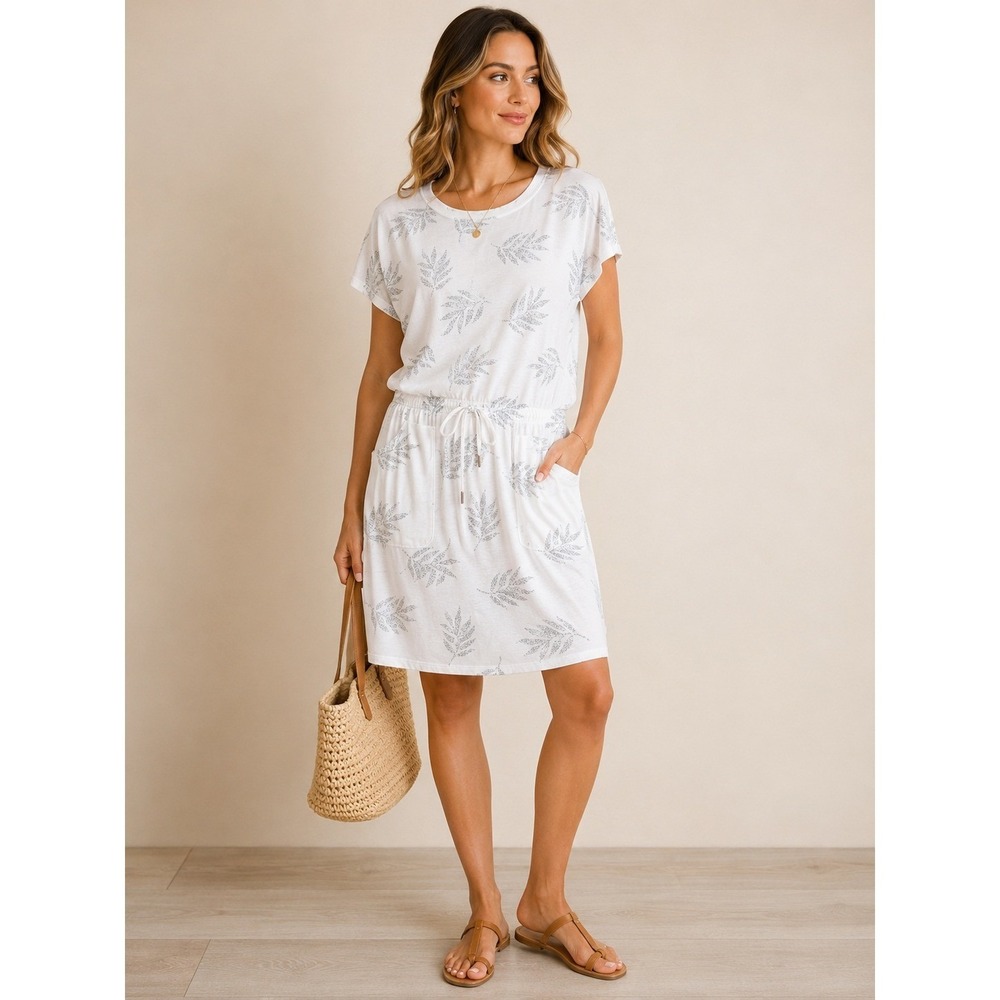 C&C California Palm Leaf Print Dress NWT White XL Coastal Resort
